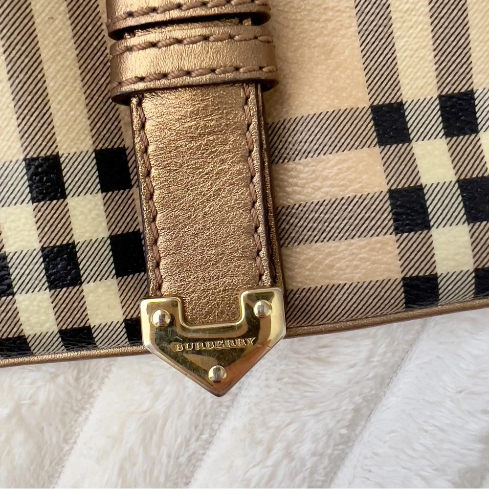 Burberry Shoulder Bag Check Nova Plaid Gold Buckle Vintage Horse Knight Logo - Picture 3 of 11